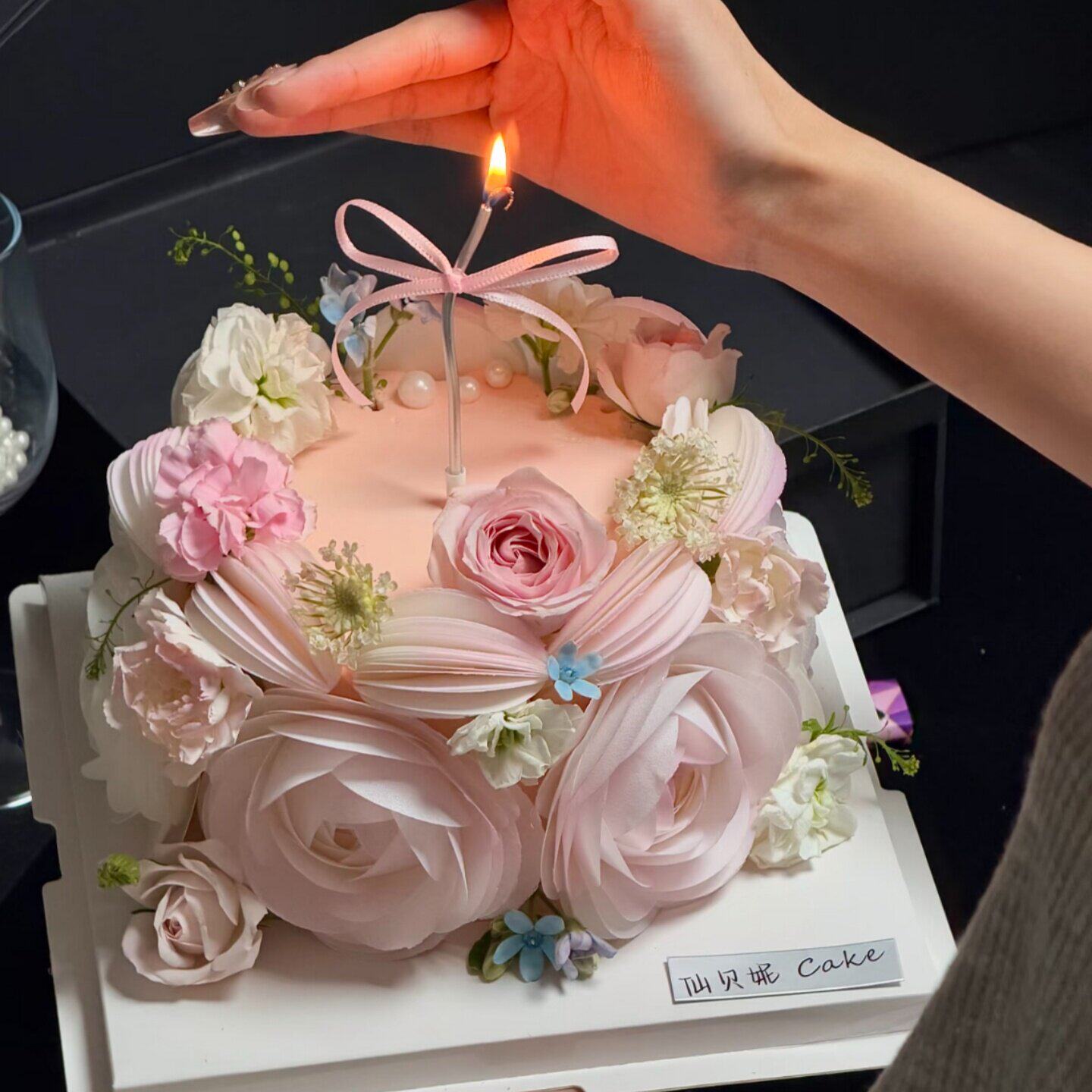 网红威化纸蛋糕装饰糯米纸花朵花瓣成品灯笼花摆件生日烘焙装扮