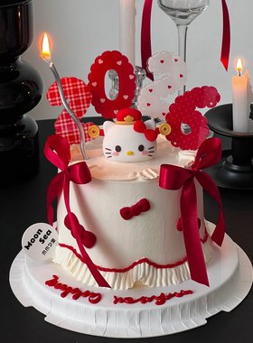 2026新年财神kt猫蛋糕装饰摆件多巴胺数字元旦跨年烘焙装扮插件