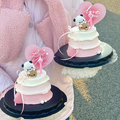 网红214情人节情侣一二布布蛋糕装饰摆件爱心loveyou卡片烘焙插牌