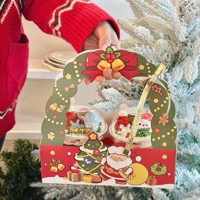 网红圣诞节波波杯手提盒蛋糕装饰圣诞老人雪人啵啵杯包装盒打包盒