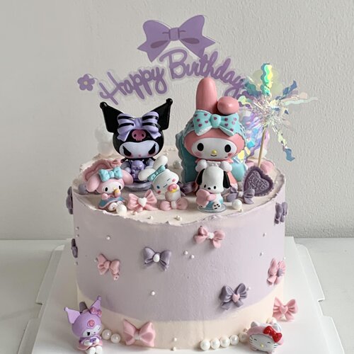 卡通库洛米蛋糕装饰摆件美乐蒂KT猫蝴蝶结拱门女孩生日甜品插件