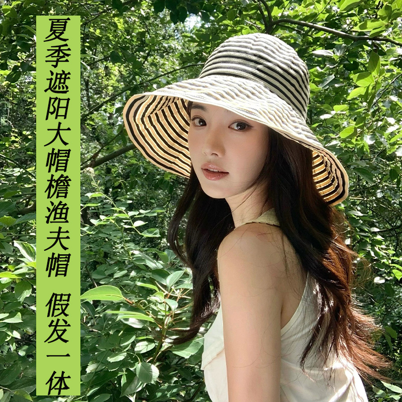 假發帽子一體女夏季輕薄遮陽帽