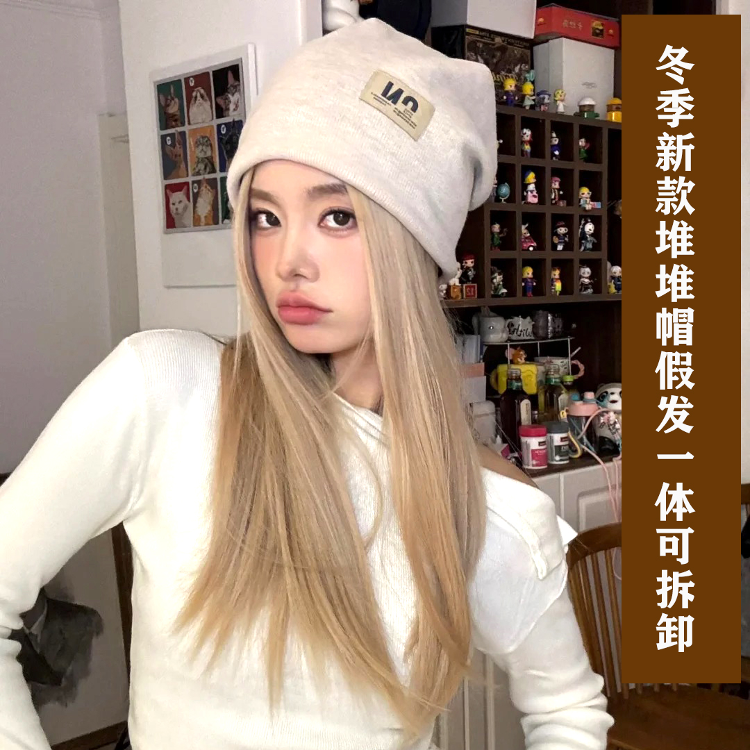 蒲月仿真发丝日常可拆卸帽子假发