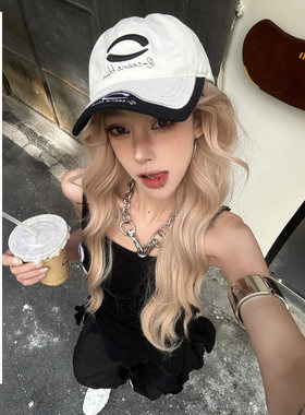 复古黑白拼色鸭舌帽大波浪假发
