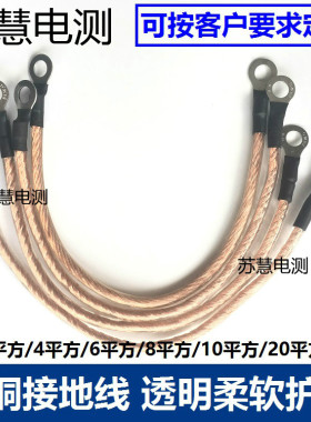 纯铜2.5平方4平方/8/10平方接地线 两头铜端子柔软铜线机柜接地线