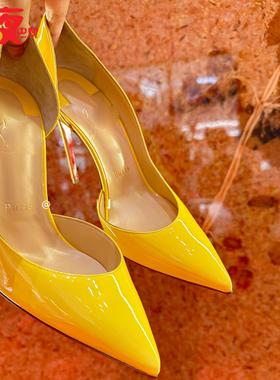 cl iriza 高跟鞋女细跟欧美性感气质尖头法式内侧空黄色单鞋女鞋
