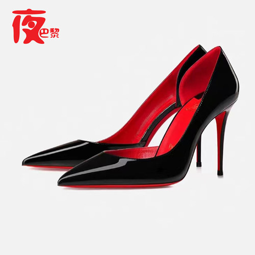 夜巴黎尖头欧美浅口红底高跟鞋