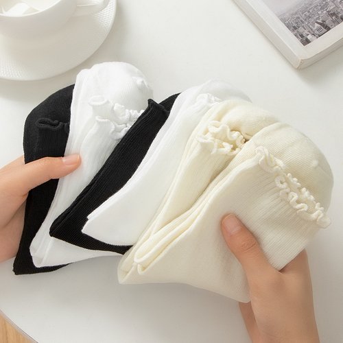 花边袜子女秋冬中筒袜白色堆堆袜
