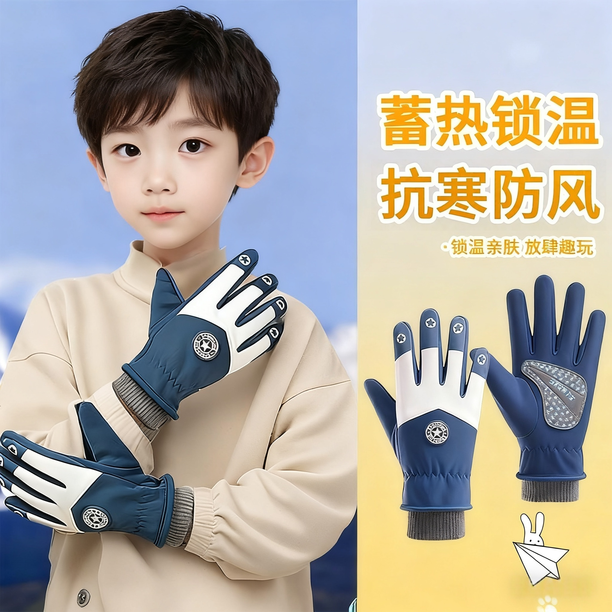 儿童手套东北户外玩雪防水冬季滑雪加绒加厚防风寒保暖男女孩手套
