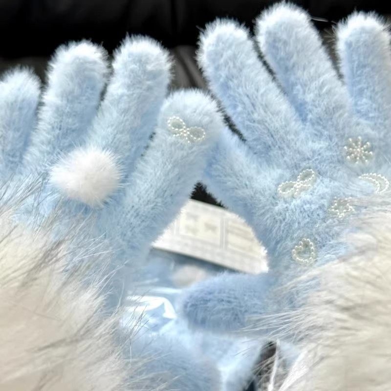 韩系冬日元素初雪毛球手套保暖冬防冻毛绒绒防寒学生骑行骑车兔绒,居家日用,防护手套,淘宝优惠券,粉丝福利购,淘宝优惠卷