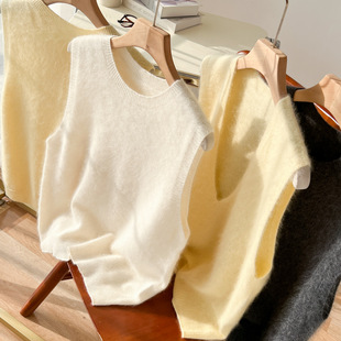 实力工厂巨软蚕丝羊绒针织背心奶呼呼拉绒女V领马甲叠穿显瘦坎肩