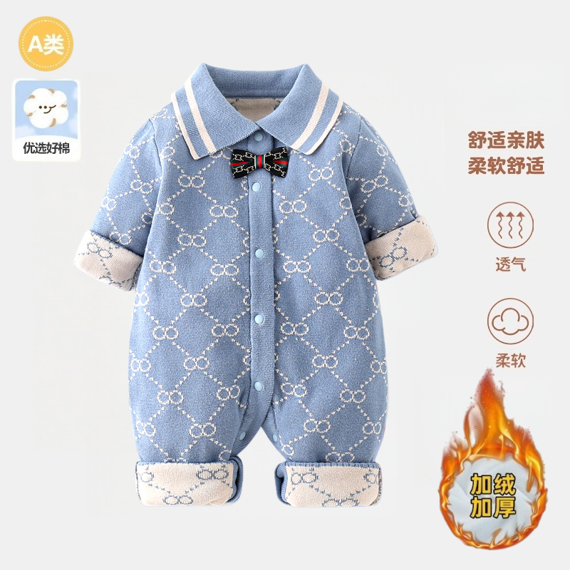 婴儿加绒连体衣秋冬衣服加厚毛衣