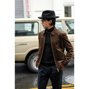 JACKET小翻领拉链机车夹克 S轻奢麂皮绒SUEDE 秋冬美式 复古50