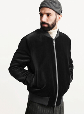 秋冬复古奢华丝绒MA1飞行员riri拉链绗棉保暖宽松夹克男外套