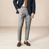 九分西裤 艾比路春夏DU家威尔士亲王格纹精纺羊毛修身 翻边薄款