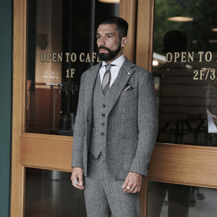 男西装 夹克式 复古绅士修身 艾比路秋冬高端全羊毛人字纹粗花呢英式