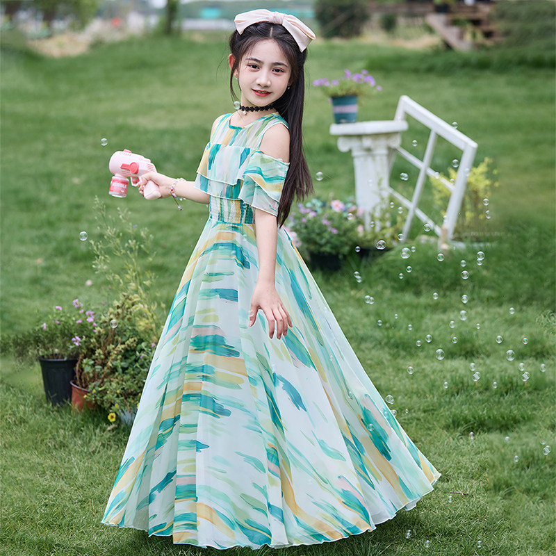 女童连衣裙夏季2025新款洋气儿童沙滩中大童韩版小女孩雪纺长裙子