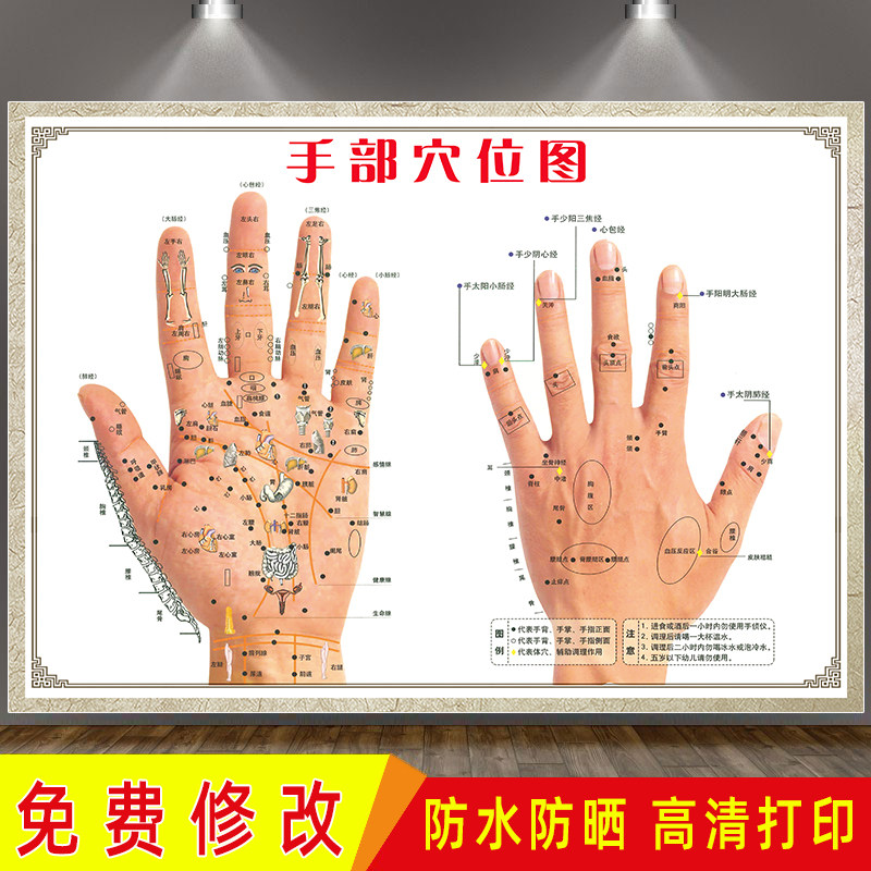 手部穴位图海报手部反射区挂图教学图手诊经络穴位图宣传海报广告