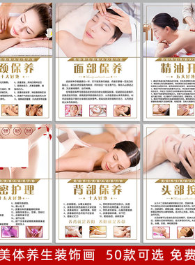 美容院装饰画卵巢肩颈背部保养海报面部刮痧艾灸针灸美体宣传挂图