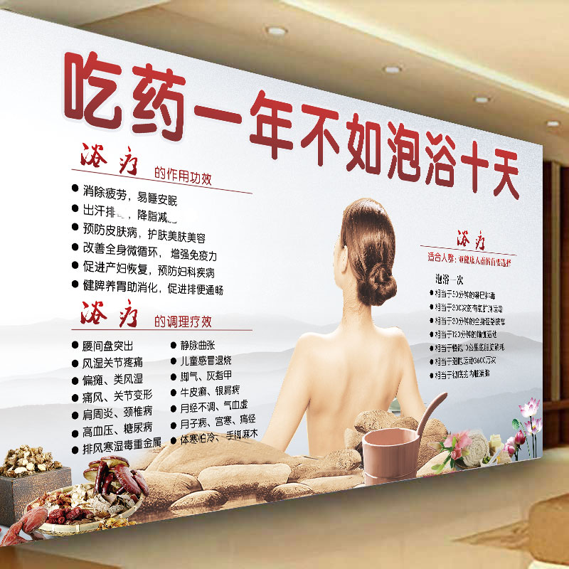 药浴海报中药泡澡泡浴熏蒸挂画