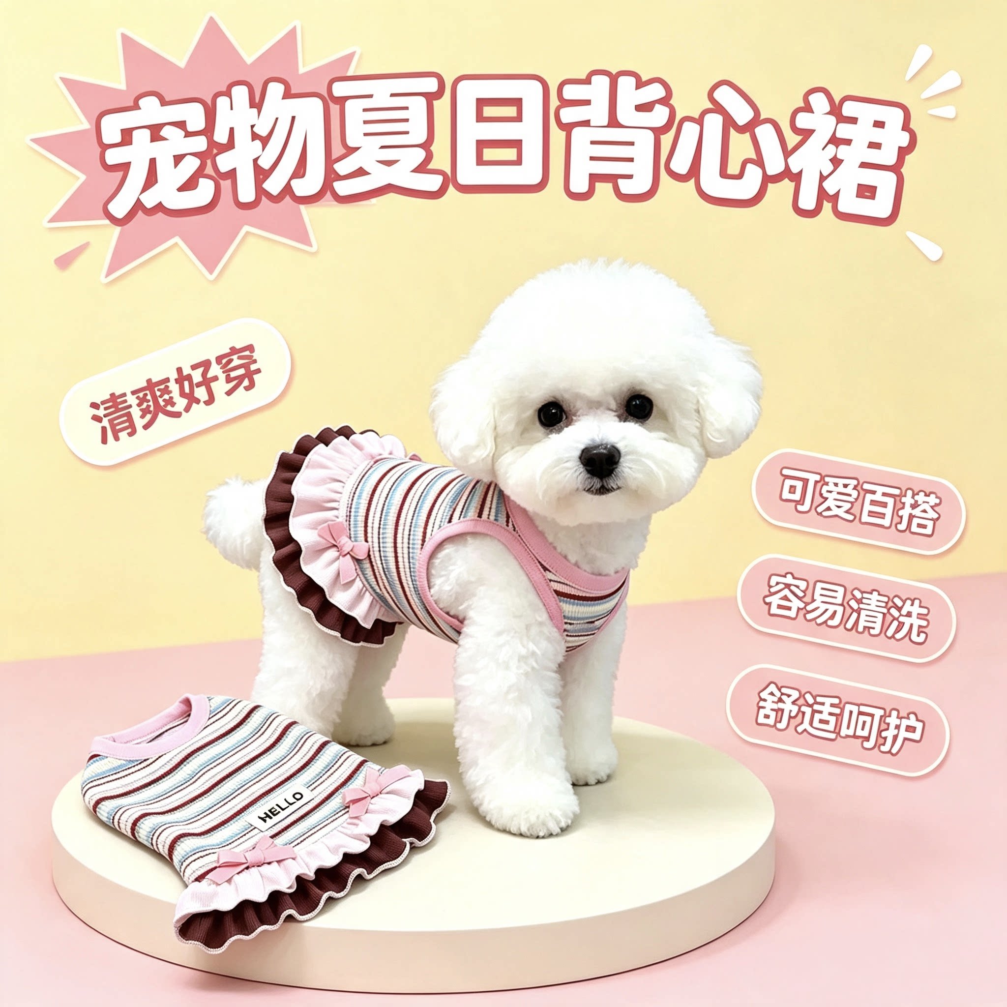 小猫咪条纹夏装新款春秋连衣裙狗狗宠物服装/雨衣