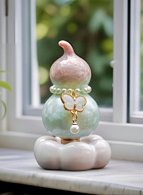 网红结晶釉葫芦转转乐摆件纯陶瓷底座迷你葫芦桌面装饰品车载摆件