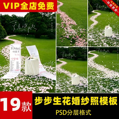唯美浪漫外景步步生花草地草坪婚纱照背景修图psd素材ps设计模板