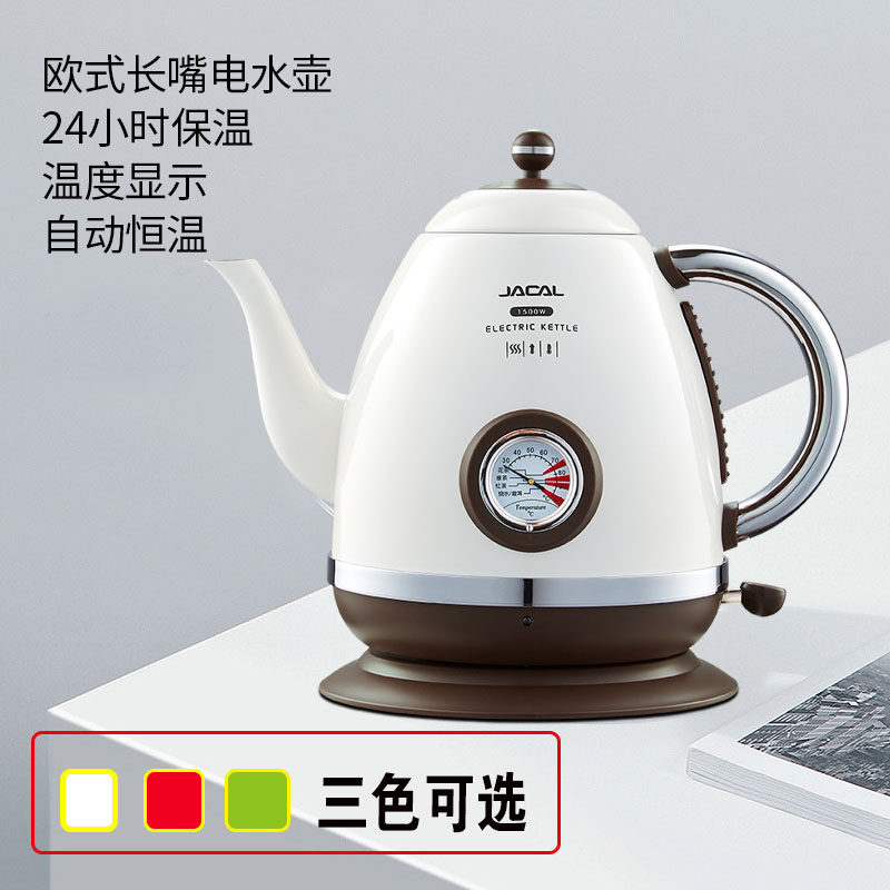 积高欧式复古电热烧水壶温度计显示表304不锈钢恒保温泡茶烧开水