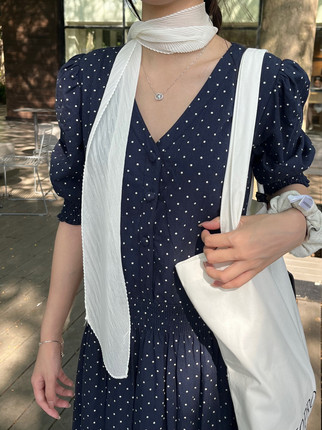 韩系褶皱丝巾发带2025新款春夏长条领巾绑发飘带小众设计超仙围脖