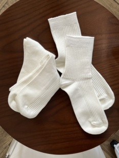 asm 潮 studio白色纯棉中筒袜子女竖条日系春夏纯色堆堆袜配小皮鞋