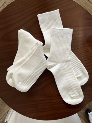 asm studio白色纯棉中筒袜子女竖条日系春夏纯色堆堆袜配小皮鞋潮