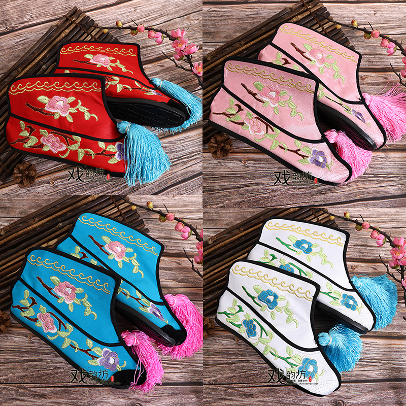 戏剧戏曲女鞋用品 打鞋京剧越剧女平底彩快鞋 武旦靴战靴 女打鞋