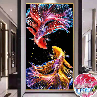 招财锦鲤穿珠绣十字绣新款珠子绣全珠绣彩珠串珠绣diy材料包竖版