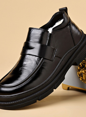 马丁靴男2025秋冬季新款真皮中帮英伦风商务休闲男士套脚加绒短靴