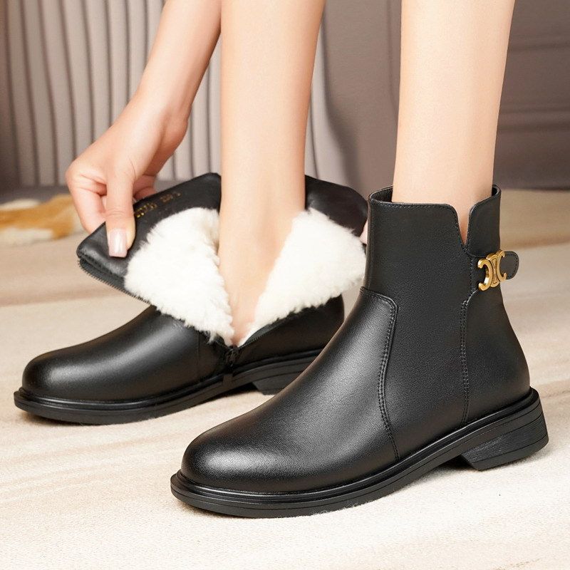 2025真皮冬新款女靴短靴平底平跟妈妈鞋羊毛棉鞋加绒大码棉靴,运动鞋new,运动休闲鞋,淘宝优惠券,粉丝福利购,淘宝优惠卷