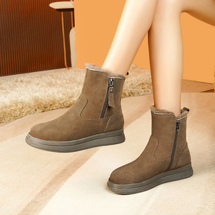 2025真皮跨境 高帮女士棉鞋布面加绒加厚潮流防寒保暖马丁靴