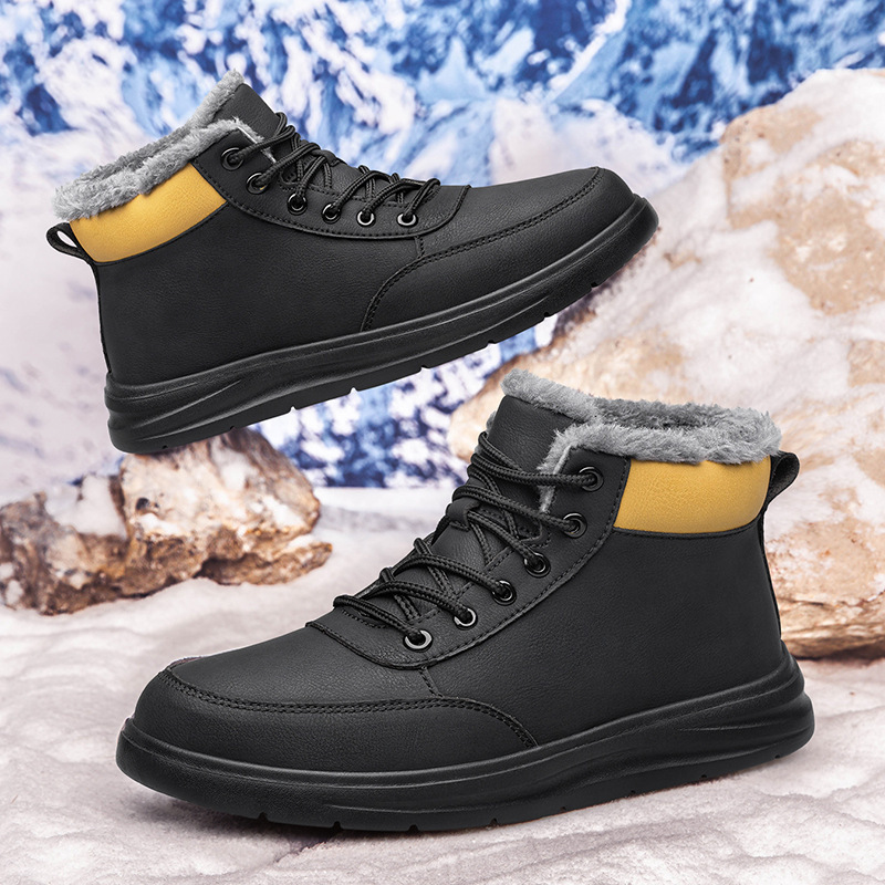 跨境秋冬新款大码加绒板鞋男超纤皮棉鞋欧洲站牛皮透气休闲运动鞋