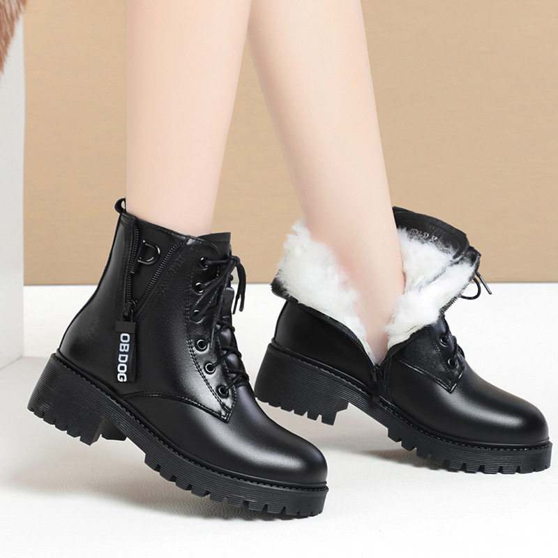 2025真皮冬季短靴加绒加厚羊毛大棉鞋平底中跟英伦风真皮马丁靴女,运动鞋new,运动休闲鞋,淘宝优惠券,粉丝福利购,淘宝优惠卷