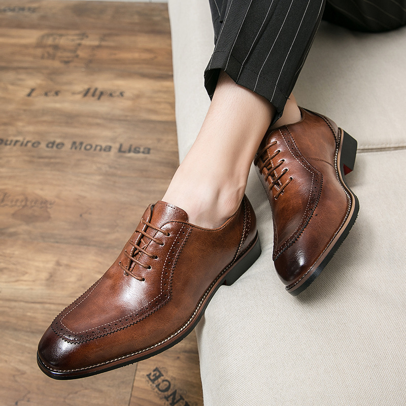 春季皮鞋38-45码休闲小皮鞋男士潮流商务正装英伦青少年布洛Shoes