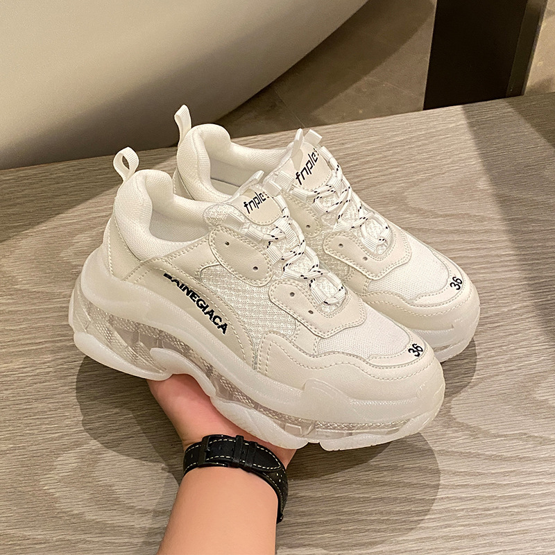 老爹鞋女春季新款果冻水晶厚底运动休闲鞋网面透气百搭增高