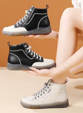 侧拉链马丁靴女牛筋底真皮防滑软底2025春秋新款舒适不累脚高帮鞋