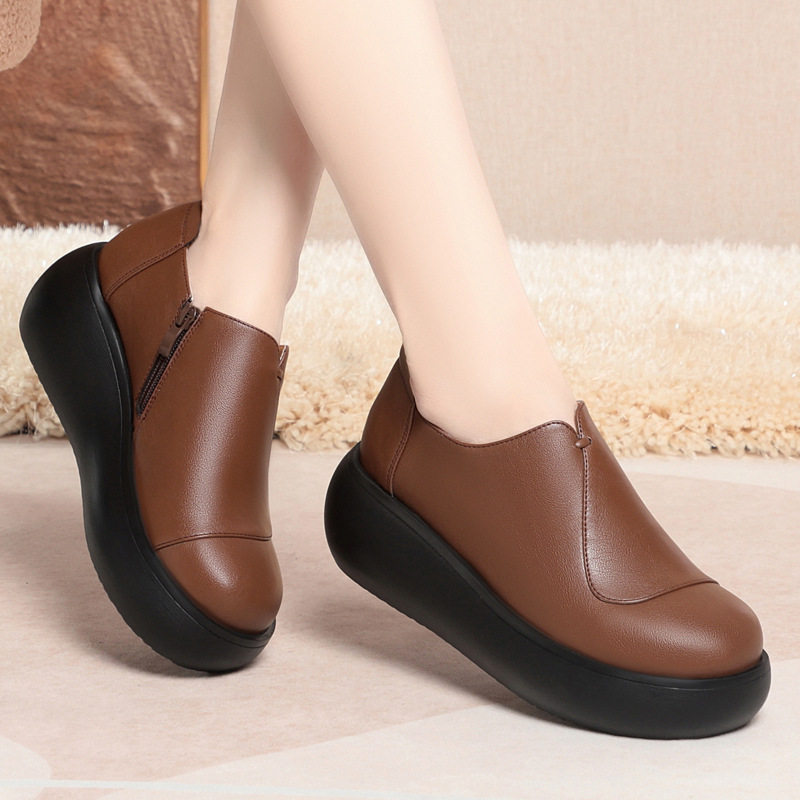 厚底深口单鞋女春秋款女鞋平底中年妈妈鞋松糕底舒适皮鞋一件代发,运动鞋new,运动休闲鞋,淘宝优惠券,粉丝福利购,淘宝优惠卷