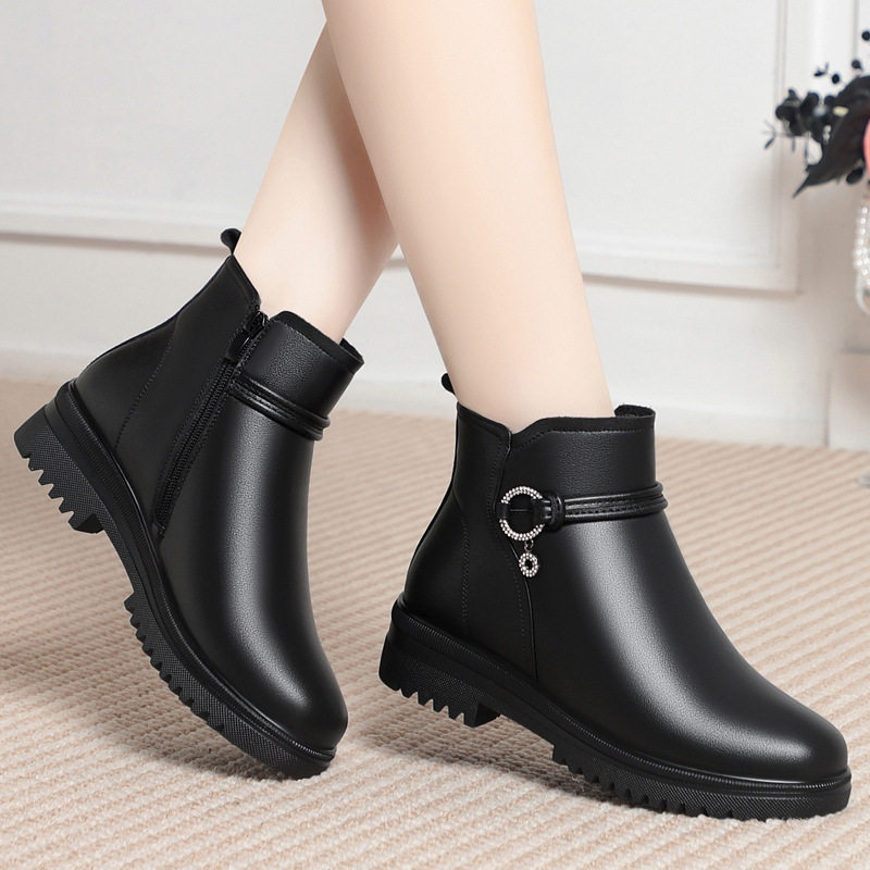 冬季羊毛皮鞋中年女士高帮短靴真皮圆头平底加绒皮靴妈妈棉鞋冬鞋,运动鞋new,运动休闲鞋,淘宝优惠券,粉丝福利购,淘宝优惠卷