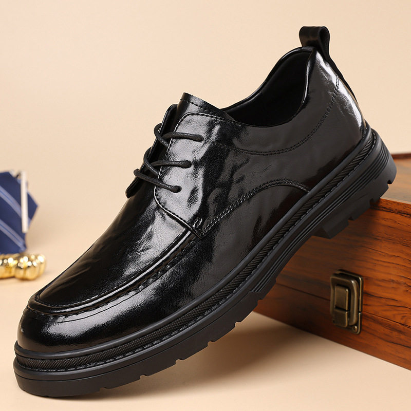 2025新款休闲皮鞋男系带圆头软底豆豆鞋商务休闲鞋男士乐福鞋