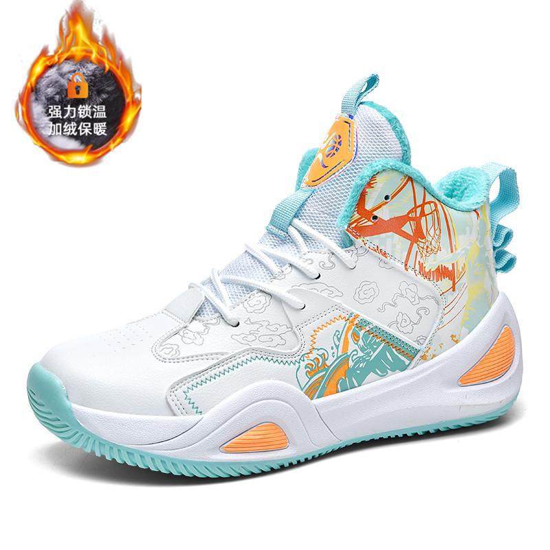 冬季加绒保暖皮面篮球鞋男女高帮青少年跑步运动鞋初中学生训练鞋