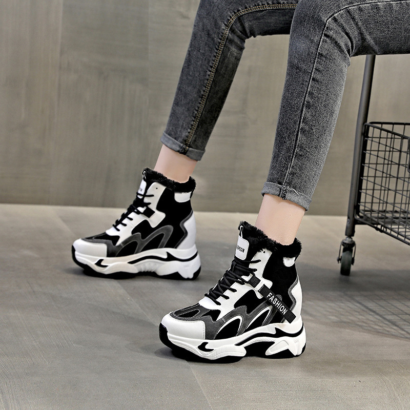 2025高帮女鞋网红韩版休闲运动学生女单鞋厚底坡跟内增高老爹鞋