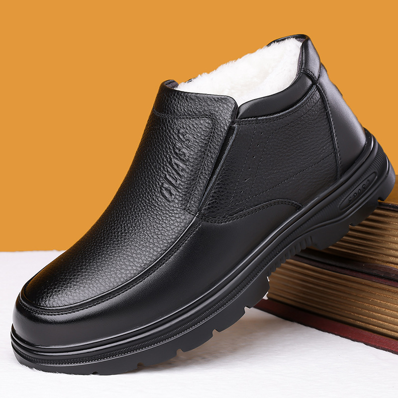棉鞋男冬季新款加绒加厚保暖套脚雪地靴中老年爸爸鞋休闲高帮皮鞋