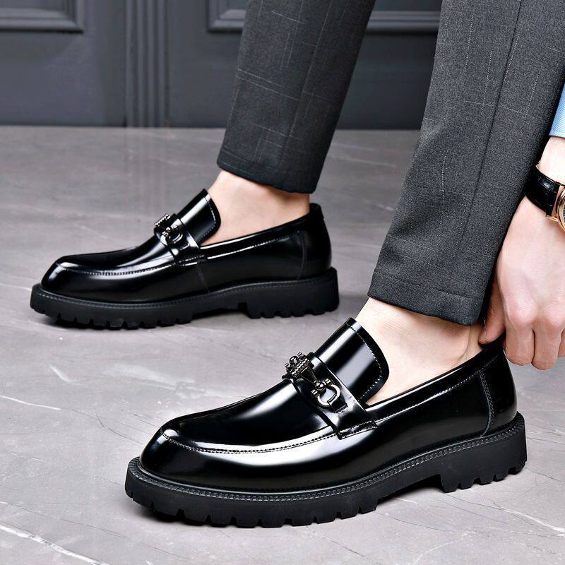 漆皮一脚蹬真皮韩版乐福鞋商务正装春季男士皮鞋休闲男鞋子潮亮皮