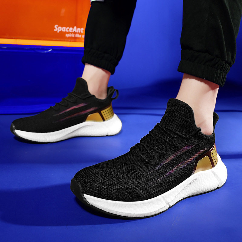 笑相迎运动鞋秋季新款透气飞织休闲鞋男爆米花低帮轻便跑步鞋