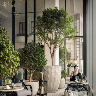 玻璃钢花盆仿砂岩商场酒店定制欧式岩石漆异形花箱景观树脂花器厂